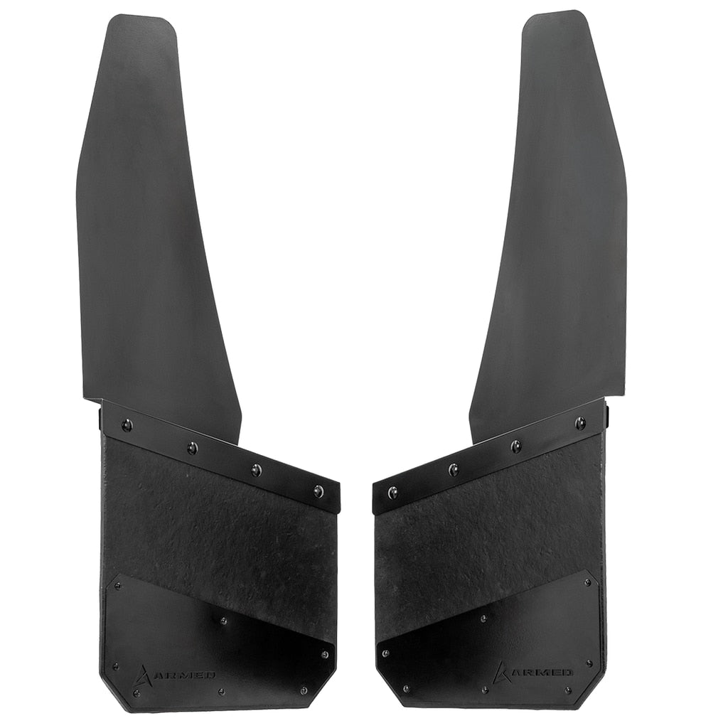 Armed Mud Flap Universal Angled Cut - Front(Pair) - 12"W x 29"L - Carbon Black