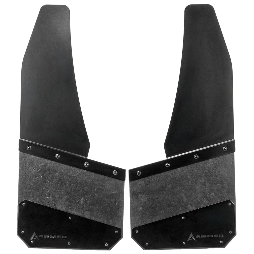 Armed Mud Flap Universal Angled Cut - Front(Pair)- 14"W x 32"L - Carbon Black