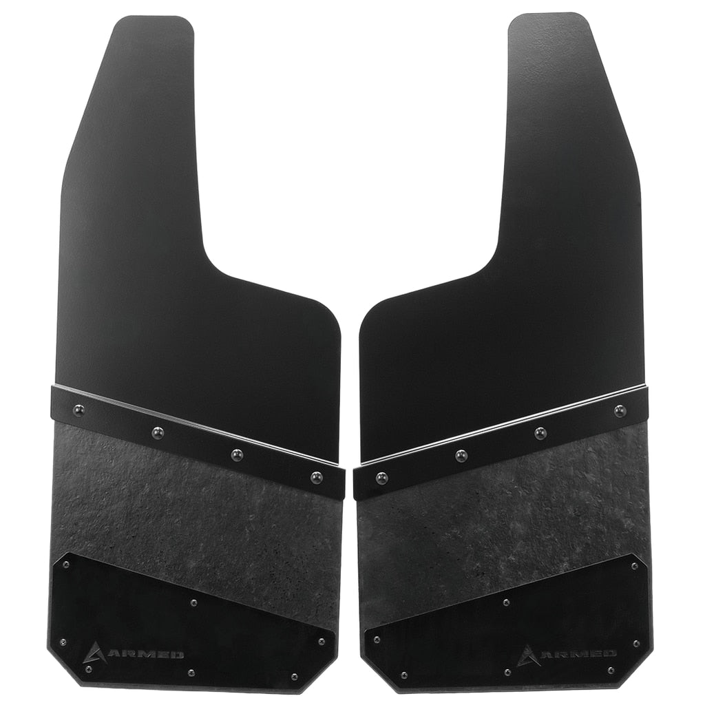 Armed Mud Flap Universal Angled Cut - Rear(Pair) - 14"W x 32"L - Carbon Black
