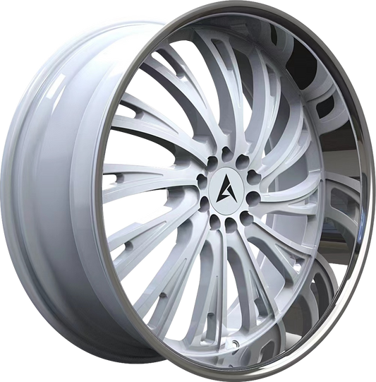 ARMED SYNDICATE KINGPIN - GLOSS WHITE MILLED SPOKE CHROME LIP - 24x9 - 6x139.7