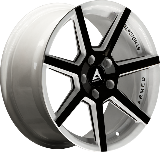 ARMED SYNDICATE ASSASSIN - WHITE MACHINED + MILLED + BLACK - 17x8 - 5x113