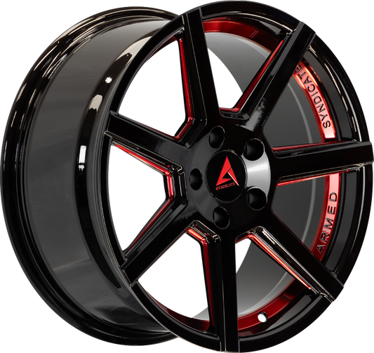ARMED SYNDICATE ASSASSIN - GLOSS BLACK + RED - 17x8 - 5x109